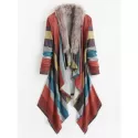 Faux Fur Collar Open Front Asymmetrical Cardigan -