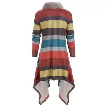 Faux Fur Collar Open Front Asymmetrical Cardigan -