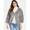 Faux Fur Drop Shoulder Loose Coat - Gray One
