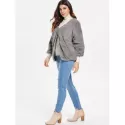 Faux Fur Drop Shoulder Loose Coat - Gray One