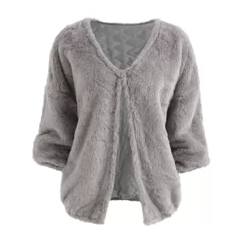 Faux Fur Drop Shoulder Loose Coat - Gray One
