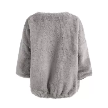 Faux Fur Drop Shoulder Loose Coat - Gray One