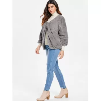 Faux Fur Drop Shoulder Loose Coat - Gray One