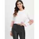 Faux Fur Embellished Crop Sweatshirt - White