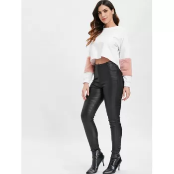 Faux Fur Embellished Crop Sweatshirt - White