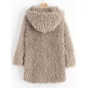 Faux Lamb Wool Hooded Coat with Pocket - Light Khaki