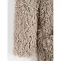 Faux Lamb Wool Hooded Coat with Pocket - Light Khaki