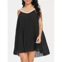 Faux Pearl ini Pleated Dress - Black