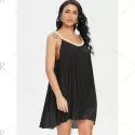 Faux Pearl ini Pleated Dress - Black