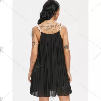 Faux Pearl ini Pleated Dress - Black