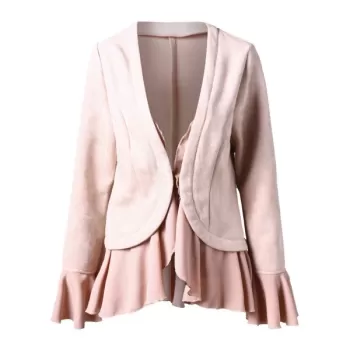 Faux Suede Ruffles Jacket - Light Pink