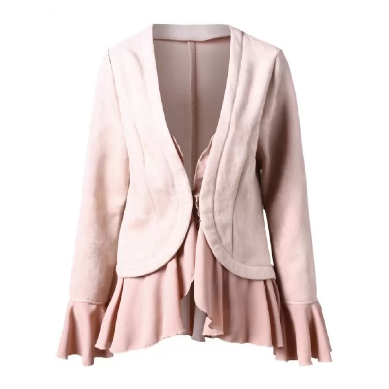 Faux Suede Ruffles Jacket - Light Pink