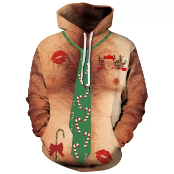Faux Tie Candy Printed Christmas Hoodie -