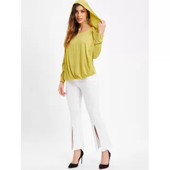 Faux Twinset Hooded T Shirt - Yellow