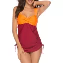 Faux Twist Contrast Padded Tankini Set - Red