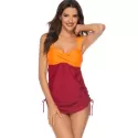 Faux Twist Contrast Padded Tankini Set - Red