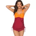 Faux Twist Contrast Padded Tankini Set - Red