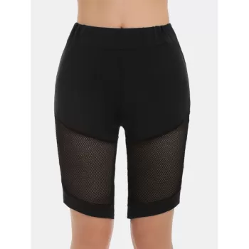 Fishnet Panel High Waisted Cycling eggings - Black