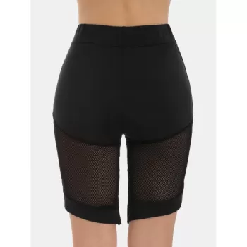 Fishnet Panel High Waisted Cycling eggings - Black