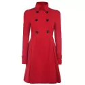 Fit and Flare Double Breasted Coat - Red