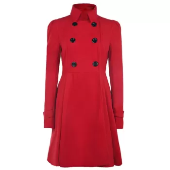 Fit and Flare Double Breasted Coat - Red