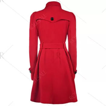 Fit and Flare Double Breasted Coat - Red