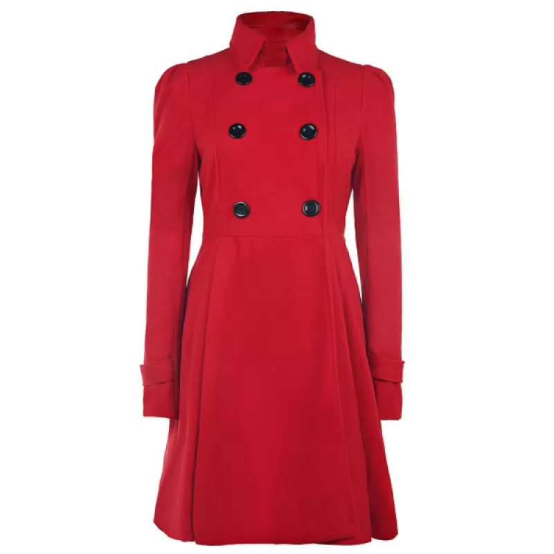 Fit and Flare Double Breasted Coat - Red