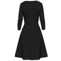 Fit And Flare Long Sleeve Plunge Gothic Dress - Black