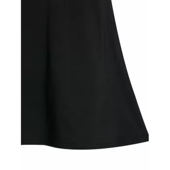 Fit And Flare Long Sleeve Plunge Gothic Dress - Black