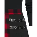 Fit And Flare Plaid Panel Cut Out Dress - Black