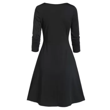 Fit And Flare Plaid Panel Cut Out Dress - Black