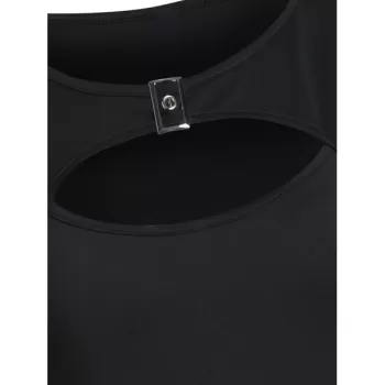 Fit And Flare Plaid Panel Cut Out Dress - Black