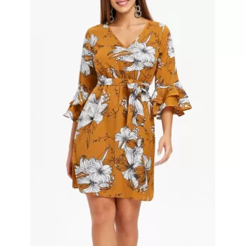Flare leeve Floral Dress -