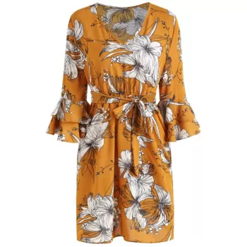 Flare leeve Floral Dress -
