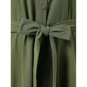 Flare Sleeve Lace Panel Belted Dress - Fern Green