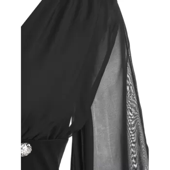 Flare Sleeve Solid Button Bodycon Dress - Black