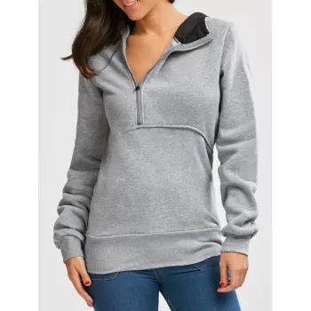 Flocking Front Zip Hoodie - Gray
