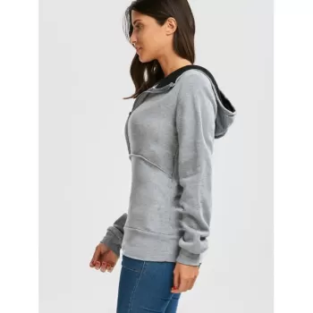Flocking Front Zip Hoodie - Gray