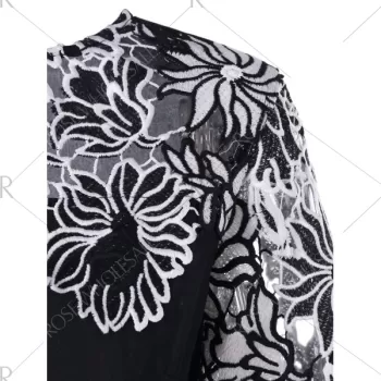 Floral Applique Bell Sleeve Blouse - Black