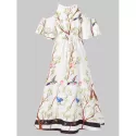 Floral Bird Print Cold Shoulder axi Dress - White