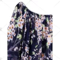 Floral Chiffon Off Shoulder Blouse - Purplish Blue