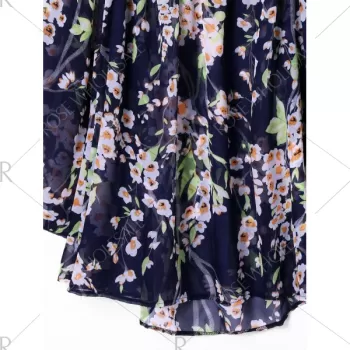 Floral Chiffon Off Shoulder Blouse - Purplish Blue