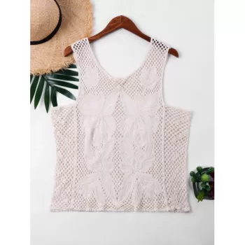 Floral Embroidery Cover Up Top - Apricot One