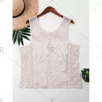 Floral Embroidery Cover Up Top - Apricot One