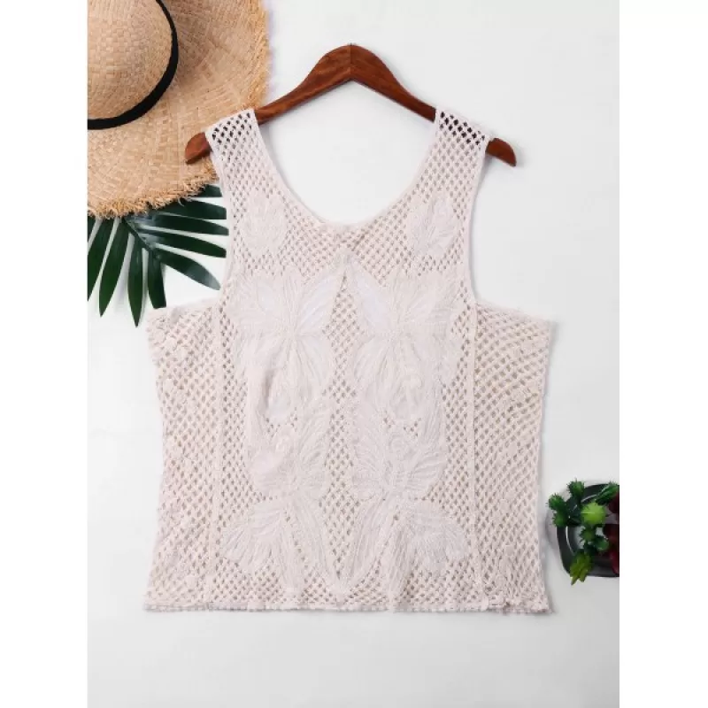Floral Embroidery Cover Up Top - Apricot One