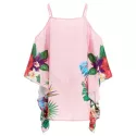 Floral Feather Pattern Mini Dress - Pink