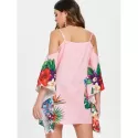 Floral Feather Pattern Mini Dress - Pink