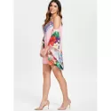 Floral Feather Pattern Mini Dress - Pink