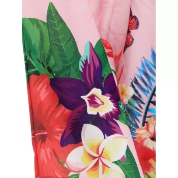 Floral Feather Pattern Mini Dress - Pink