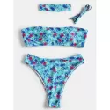 Floral High Leg Boho Bikini - Blue Zircon